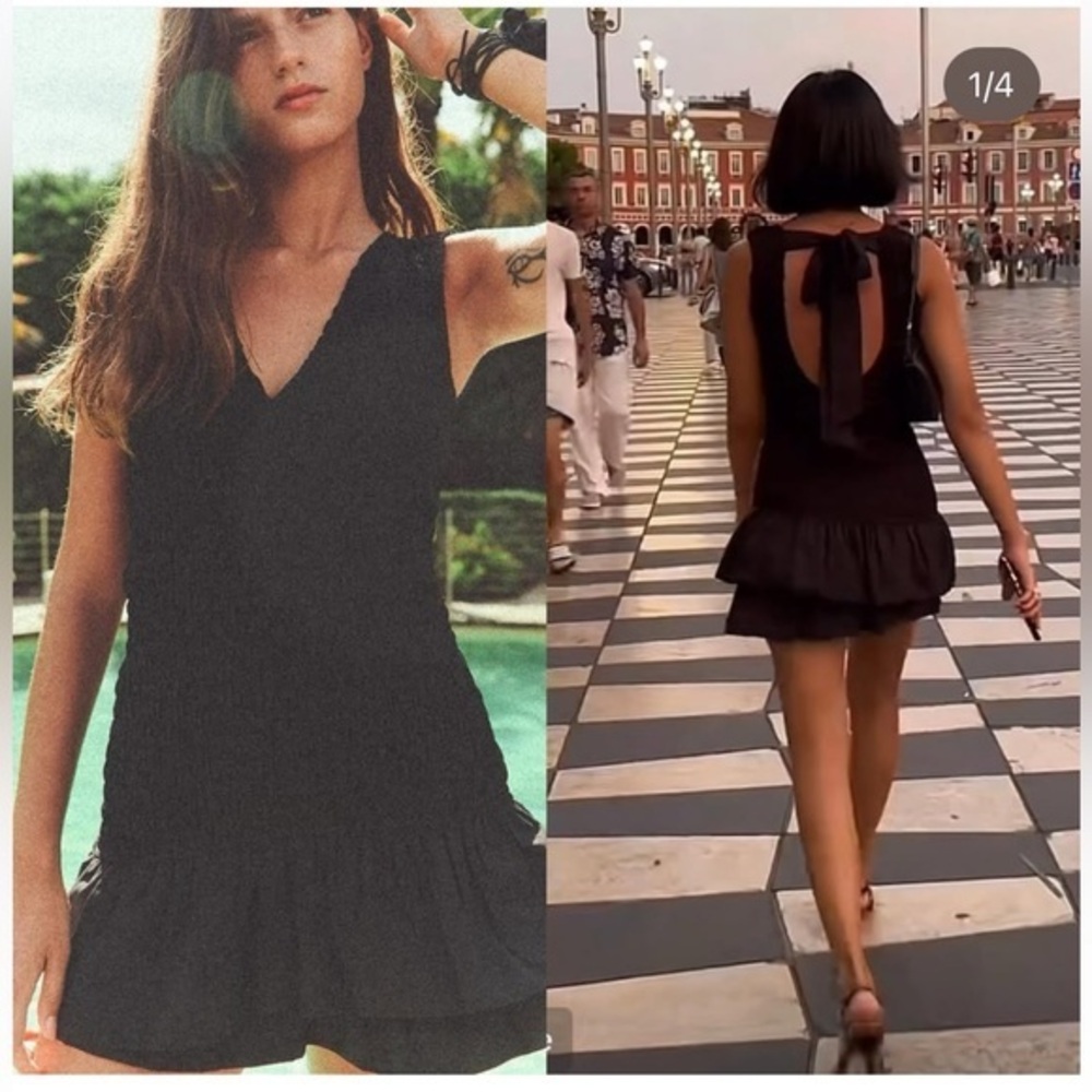 Zara NWT short ruffled poplin dress black 0881/366